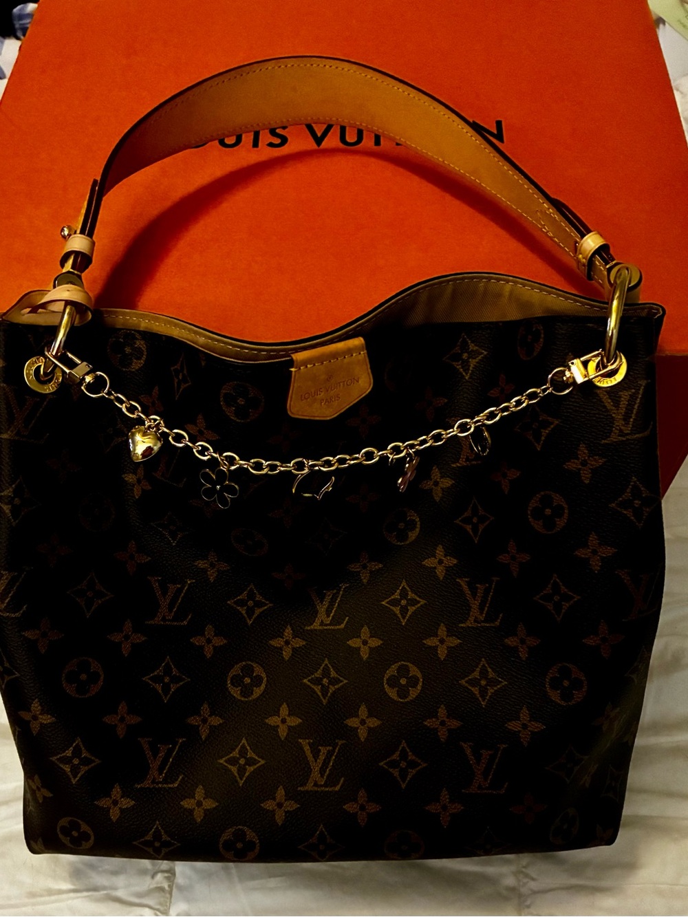 Louis Vuitton Monogram Graceful PM Canvas Hobo Shoulder Bag with Charm Chain